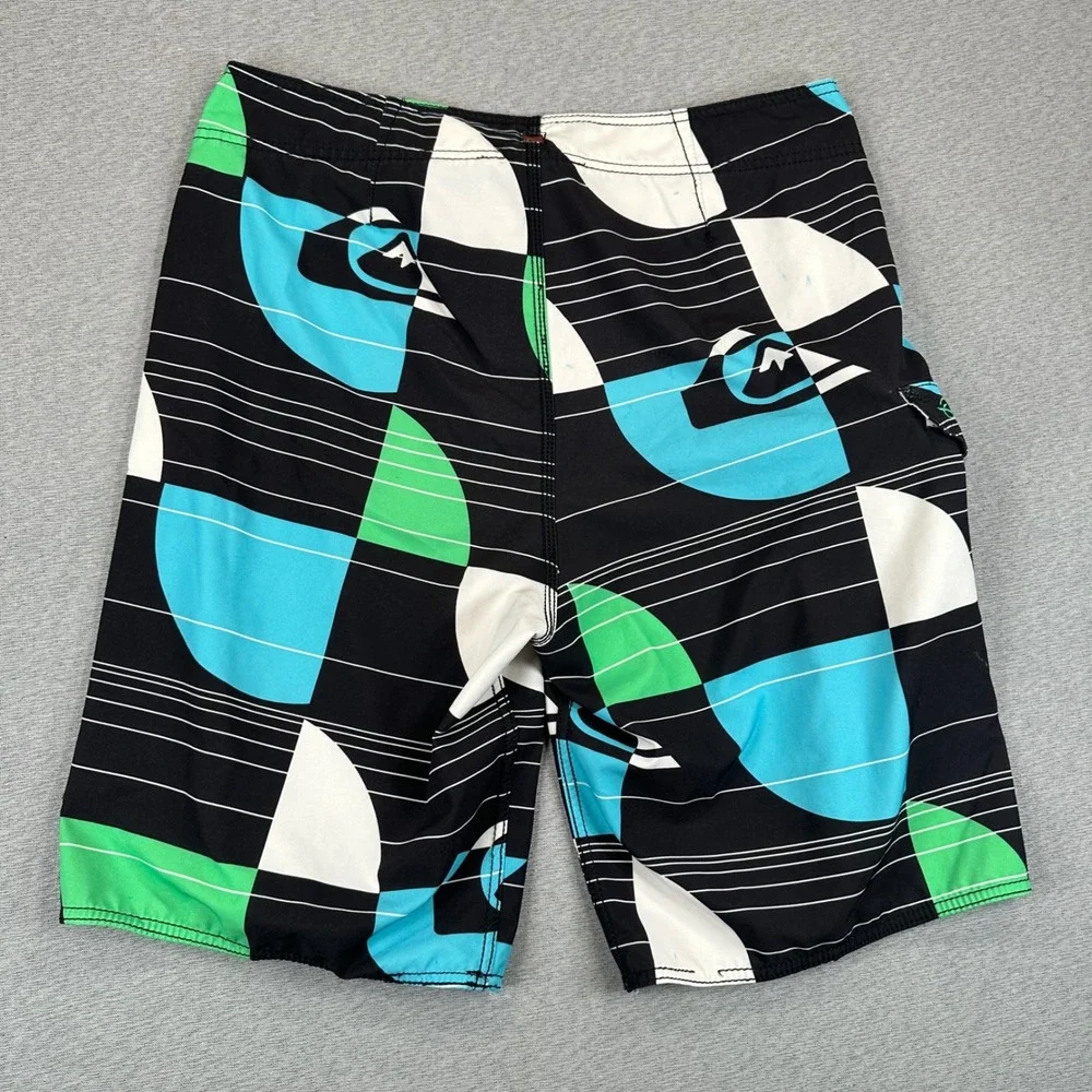 Y2K Quiksilver Board Shorts Mens 34 Geometric Colorblock Surf Trunks Embroidered